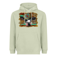 Matcha holstein cow with cap and leopard background Heavyweight Hoodie - BarkalooDesign