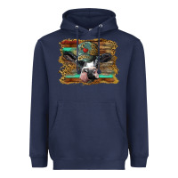 Navy holstein cow with cap and leopard background Heavyweight Hoodie - BarkalooDesign