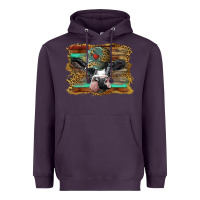 Plum holstein cow with cap and leopard background Heavyweight Hoodie - BarkalooDesign