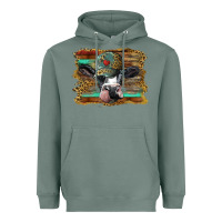 Sage holstein cow with cap and leopard background Heavyweight Hoodie - BarkalooDesign