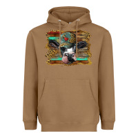 Toasted Coconut holstein cow with cap and leopard background Heavyweight Hoodie - BarkalooDesign