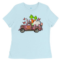 Baby Blue happy easter pink truck with bunny Ladies Tee - RanaPortraitStore
