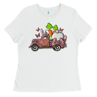 White happy easter pink truck with bunny Ladies Tee - RanaPortraitStore