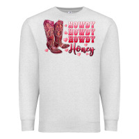 Oatmeal Heather howdy howdy howdy honey with cowgirl boots Premium Sweatshirt - RanaPortraitStore
