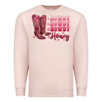 Pale Pink howdy howdy howdy honey with cowgirl boots Premium Sweatshirt - RanaPortraitStore