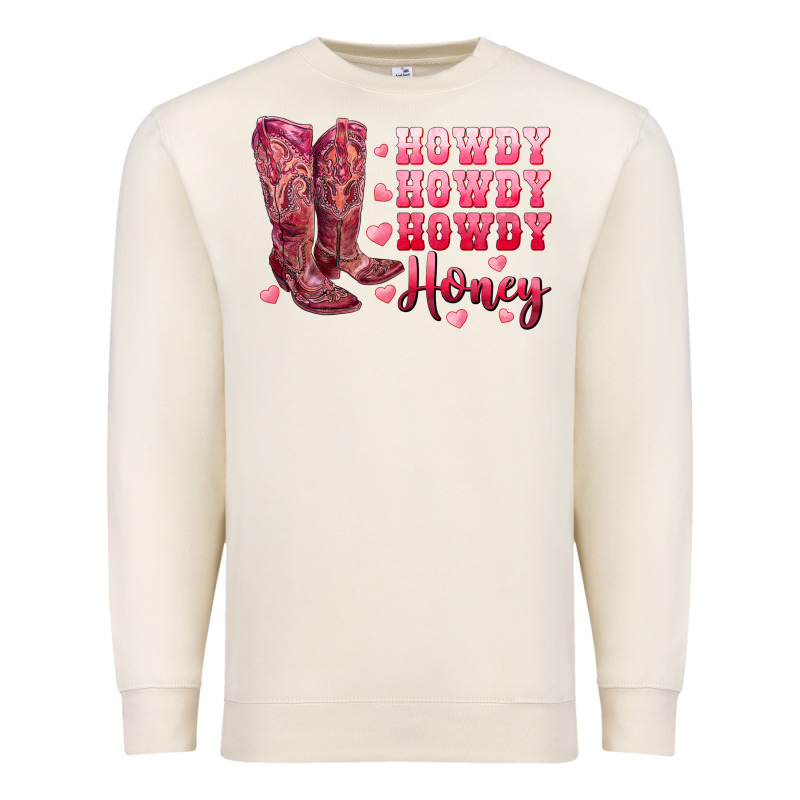 Howdy Howdy Howdy Honey With Cowgirl Boots Premium Sweatshirt by RanaPortraitStore | Teevron