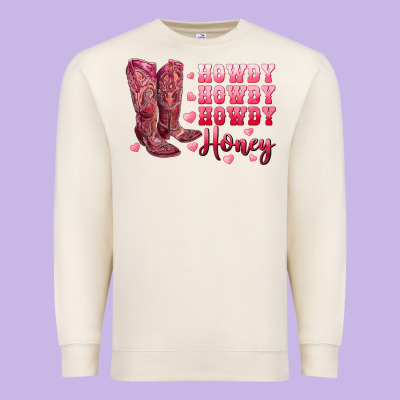 Howdy Howdy Howdy Honey With Cowgirl Boots Premium Sweatshirt Designed By Ranaportraitstore