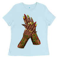 Baby Blue juneteenth nail art with afro hand Ladies Tee - texasbilliewilder