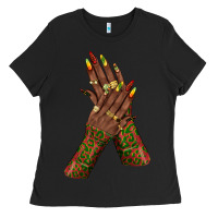 Black juneteenth nail art with afro hand Ladies Tee - texasbilliewilder