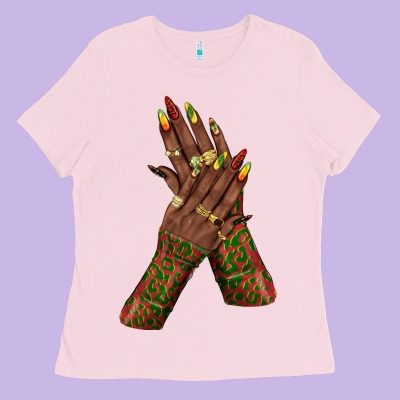 Ladies Tee juneteenth nail art with afro hand