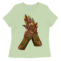 Matcha juneteenth nail art with afro hand Ladies Tee - texasbilliewilder