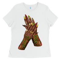 White juneteenth nail art with afro hand Ladies Tee - texasbilliewilder