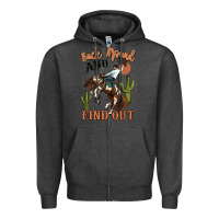 Charcoal Heather buck around and find out rodeo cowboy Zipper Hoodie - MaliasSmallBusiness
