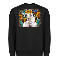 Goat Family With Sunflowers Western Serape Turquoise Background Heavyweight Sweatshirt | Teevron