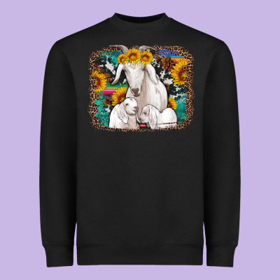 Goat Family With Sunflowers Western Serape Turquoise Background Heavyweight Sweatshirt Designed By Artiststas