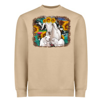 Mushroom goat family with sunflowers western serape turquoise background Heavyweight Sweatshirt - Artiststas