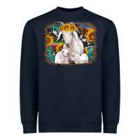 Navy goat family with sunflowers western serape turquoise background Heavyweight Sweatshirt - Artiststas
