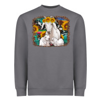 Storm goat family with sunflowers western serape turquoise background Heavyweight Sweatshirt - Artiststas