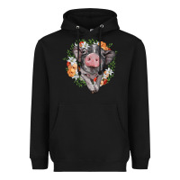 Black baby pig floral wreath Heavyweight Hoodie - BarkalooDesign