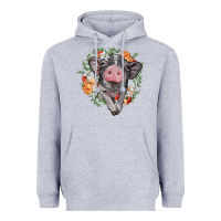 Heather Grey baby pig floral wreath Heavyweight Hoodie - BarkalooDesign