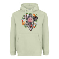 Matcha baby pig floral wreath Heavyweight Hoodie - BarkalooDesign