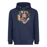 Navy baby pig floral wreath Heavyweight Hoodie - BarkalooDesign