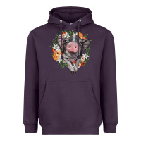 Plum baby pig floral wreath Heavyweight Hoodie - BarkalooDesign