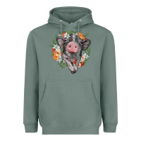 Baby Pig Floral Wreath Heavyweight Hoodie | Teevron