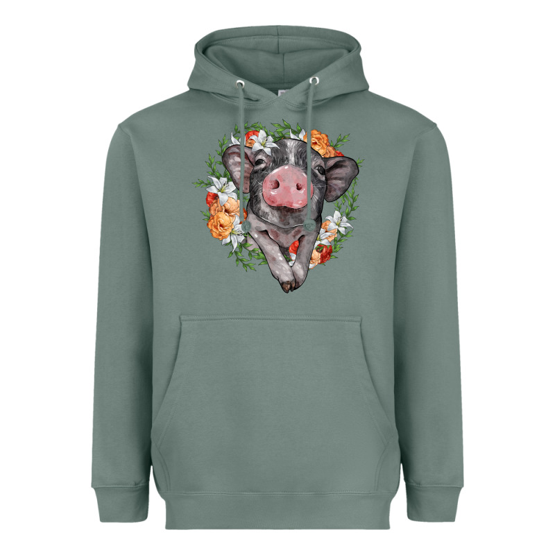 Baby Pig Floral Wreath Heavyweight Hoodie by BarkalooDesign | Teevron
