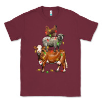 Burgundy Christmas cow sheep and chicken Classic Tee - LillyAllenDesigns
