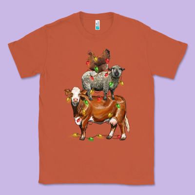Christmas Cow Sheep And Chicken Classic Tee Designed By Lillyallendesigns