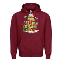 Burgundy christmas tree with school bus Zipper Hoodie - MaliasSmallBusiness