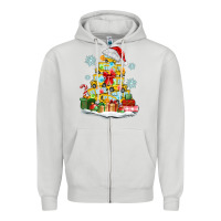 Dove Grey christmas tree with school bus Zipper Hoodie - MaliasSmallBusiness