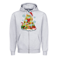 Heather Grey christmas tree with school bus Zipper Hoodie - MaliasSmallBusiness