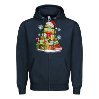Navy christmas tree with school bus Zipper Hoodie - MaliasSmallBusiness