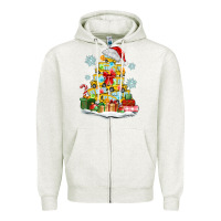 Oatmeal Heather christmas tree with school bus Zipper Hoodie - MaliasSmallBusiness