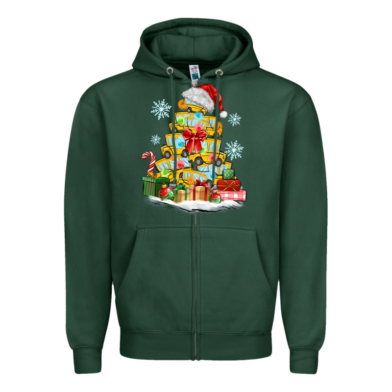 Christmas Tree With School Bus Zipper Hoodie by MaliasSmallBusiness | Teevron