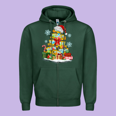 Christmas Tree With School Bus Zipper Hoodie Designed By Maliassmallbusiness