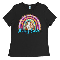 Black happy easter rainbow bunny Ladies Tee - RanaPortraitStore