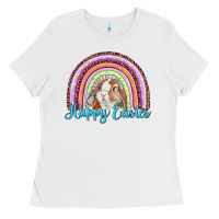 White happy easter rainbow bunny Ladies Tee - RanaPortraitStore