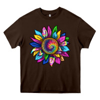 Chocolate Brown tie dye sunflower Heavy Core Tee - texasbilliewilder