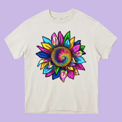 Tie Dye Sunflower Heavy Core Tee Designed By Texasbilliewilder