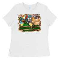 White Happy easter rooster chicken and chick Ladies Tee - RanaPortraitStore