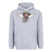 Heather Grey angel baby pig Heavyweight Hoodie - BarkalooDesign