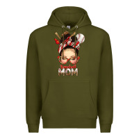 Army Green Baseball Mom Messy Bun Premium Hoodie - texasbilliewilder