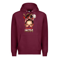 Burgundy Baseball Mom Messy Bun Premium Hoodie - texasbilliewilder