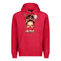 Cardinal Baseball Mom Messy Bun Premium Hoodie - texasbilliewilder