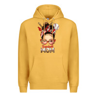 Mustard Baseball Mom Messy Bun Premium Hoodie - texasbilliewilder