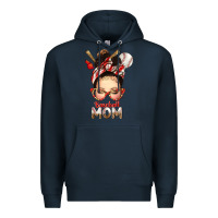 Navy Baseball Mom Messy Bun Premium Hoodie - texasbilliewilder