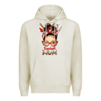 Oatmeal Heather Baseball Mom Messy Bun Premium Hoodie - texasbilliewilder